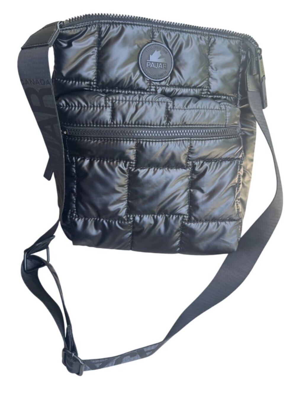 Pajar Black Quilted Crossbody Bag Puffy Nylon Adjustable Logo Strap Zip Pocket